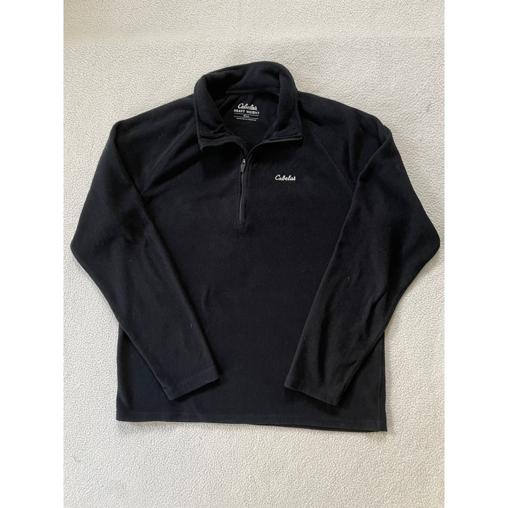 Cabela's Mens‎ Medium Fleece Pullover Black Heavyweight Quarter Zip Logo Hunting